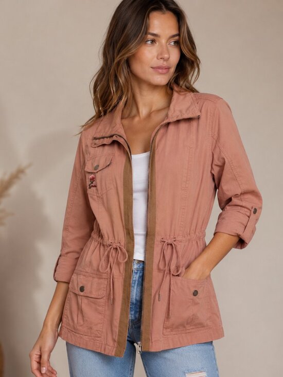 Ashley By 26 International Jackets & Blazers - Ashley by 26 International Blush Utility Jacket Medium Embroidered Floral Cinche